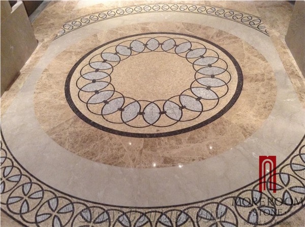 Turkey Composited Marble Waterjet Medallion Marble Floor Flowers Wate -Jet Marble Designs Turkish Marble Price, Beige Marble Composited Marble