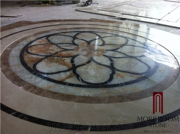 Turkey Composited Marble Waterjet Medallion Marble Floor Flowers Wate -Jet Marble Designs Turkish Marble Price, Beige Marble Composited Marble