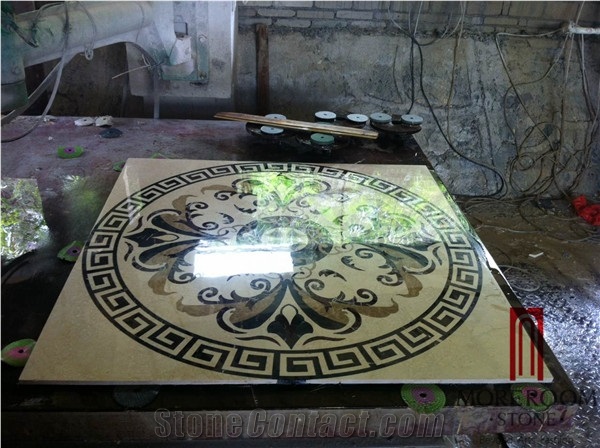 Turkey Composited Marble Waterjet Medallion Marble Floor Flowers Wate -Jet Marble Designs Turkish Marble Price, Beige Marble Composited Marble