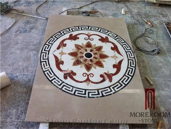 Turkey Composited Marble Waterjet Medallion Marble Floor Flowers Wate -Jet Marble Designs Turkish Marble Price, Beige Marble Composited Marble