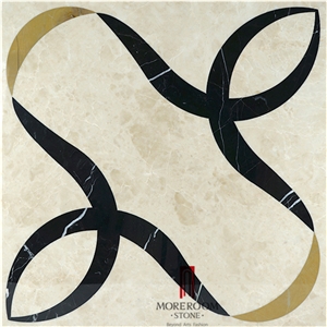 Turkish Ultraman Beige Marble Spain Nero Marquina Waterjet Medallion Marble Tiles Floor Medallion Composite Marble for Floor Wall Decor