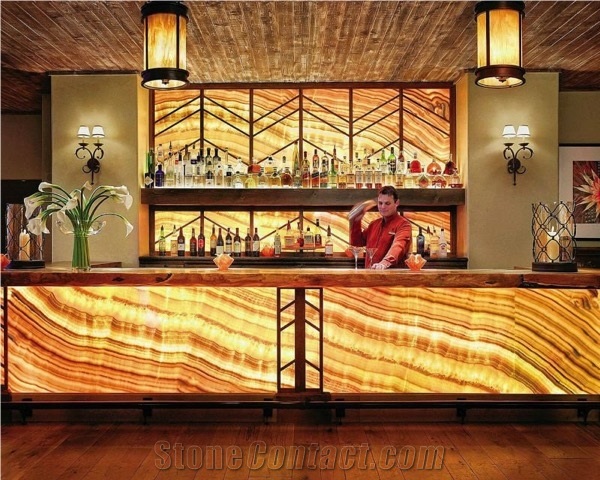 Yellow Wood Vein Onyx Laminated Tempered Glass Panel