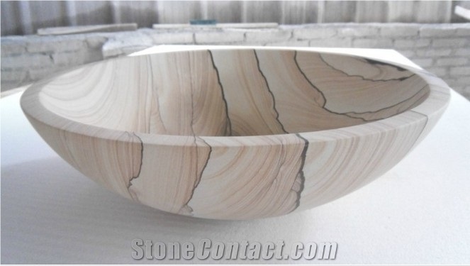 China Wooden Sandstone Basins & Sinks, White Sandstone Basin