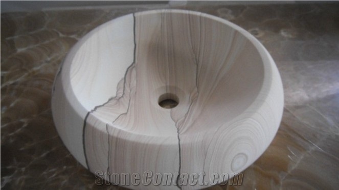 China Wooden Sandstone Basins & Sinks, White Sandstone Basin