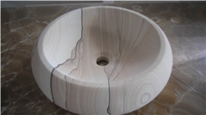 China Wooden Sandstone Basins & Sinks, White Sandstone Basin