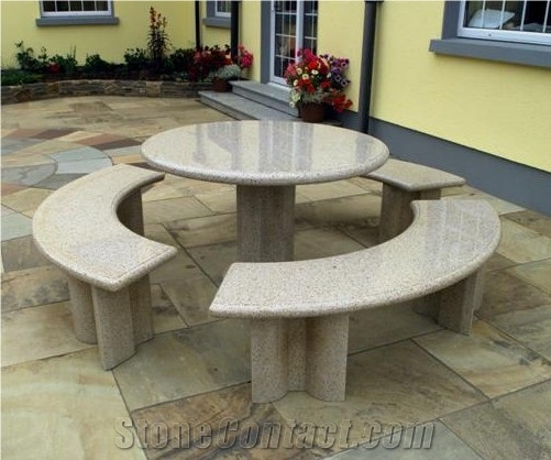 G603 Granite Garden Bench, Grey Granite Park Benches