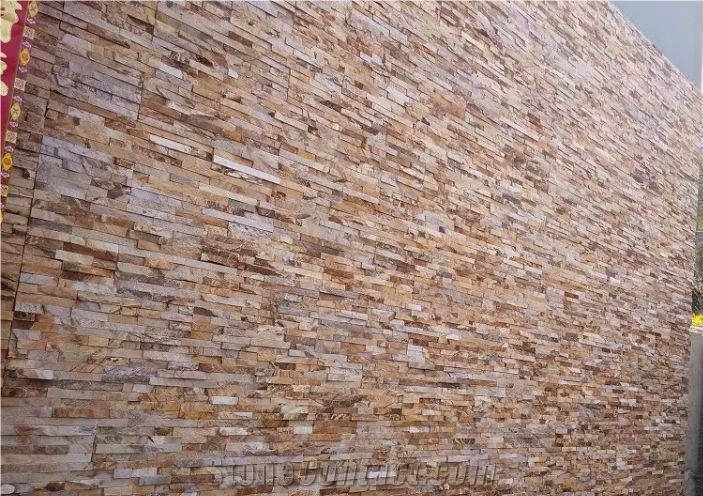 Golden Yellow Slate Wall Cladding Panel, China Yellow Slate Wall Cladding
