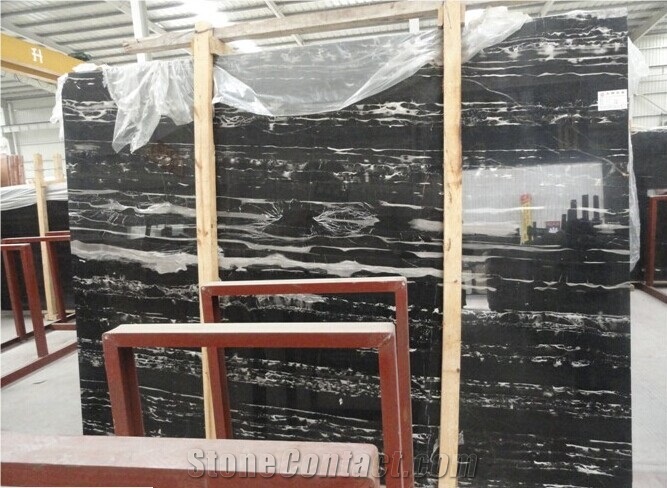 Silver Dragon Marble Slabs, China Black & White Vein Marble Slabs & Tiles,Silver Portoro Marble Slabs