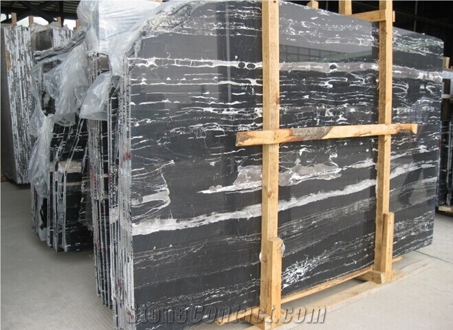 Silver Dragon Marble Slabs, China Black & White Vein Marble Slabs & Tiles,Silver Portoro Marble Slabs