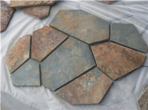 Slate Crazy Paving, Slate Mesh Paving, Slate Net Paste, Random Flag Stone Slabs, Beige Slate Crazy Paver, Gold Beige Slate Flagstone