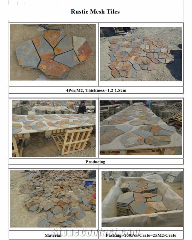 Slate Tiles & Slab,Cheap Crazy Rustic Slate Tile with Mesh