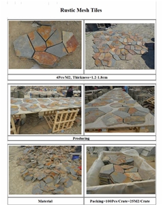 Slate Tiles & Slab,Cheap Crazy Rustic Slate Tile with Mesh