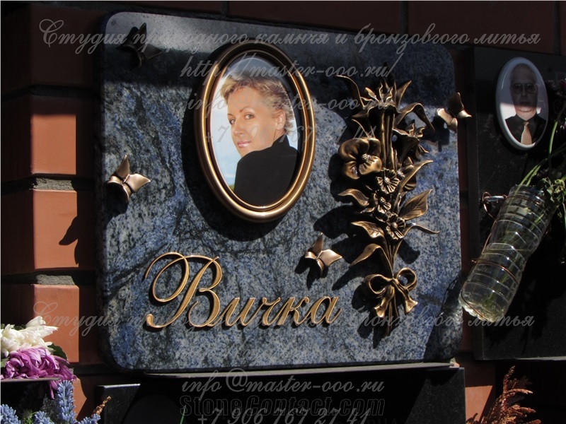 Brazilian Azul Bahia Granite Cemetery Crypts Plaque