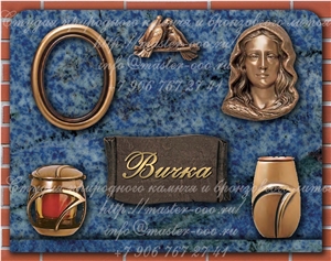 Brazilian Azul Bahia Granite Cemetery Crypts Plaque