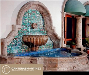 Hand Carved Cantera Stone Wall Mounted Fountain