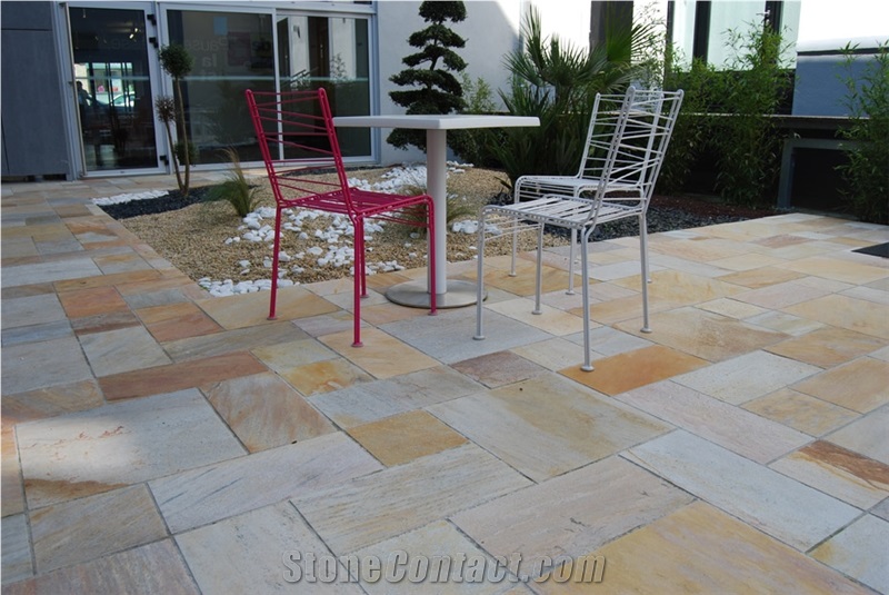 Brazilian Noble Quartzite Sawn Cut Patio Pavement, Yellow Quartzite Cube Stone & Pavers Brazil