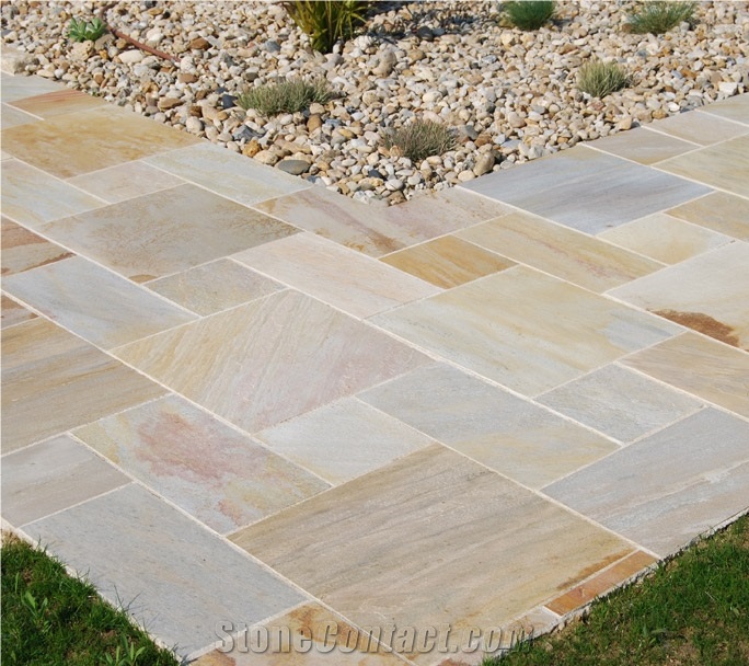 Brazilian Noble Quartzite Sawn Cut Patio Pavement, Yellow Quartzite Cube Stone & Pavers Brazil