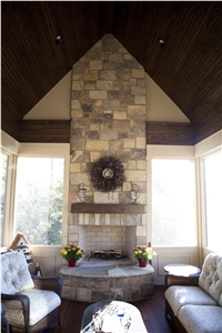 Chattooga Ashlar with Buff Mortar Joint Fireplace Surround, Beige Sandstone Fireplace United States Chattooga Ashlar with Buff Mortar Joint Fireplace Surround, Beige Sandstone Fireplace United States