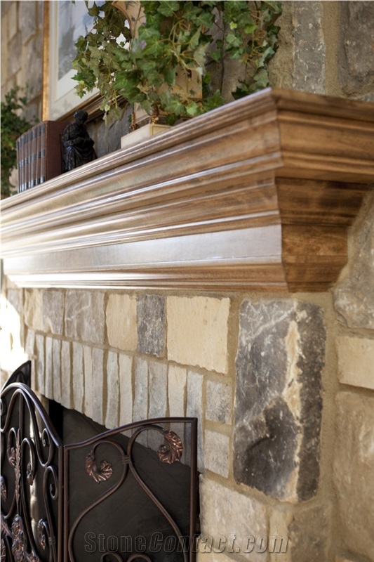 Chattooga Ashlar with Buff Mortar Joint Fireplace Surround, Beige Sandstone Fireplace United States