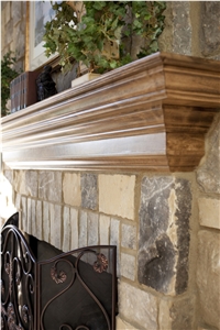 Chattooga Ashlar with Buff Mortar Joint Fireplace Surround, Beige Sandstone Fireplace United States