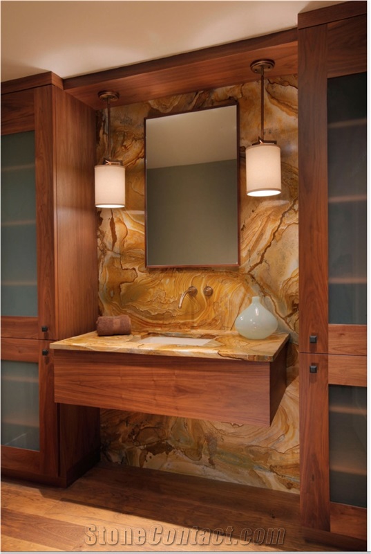 Stone Wood Quartzite Bathroom Top and Backsplah Wall Covering