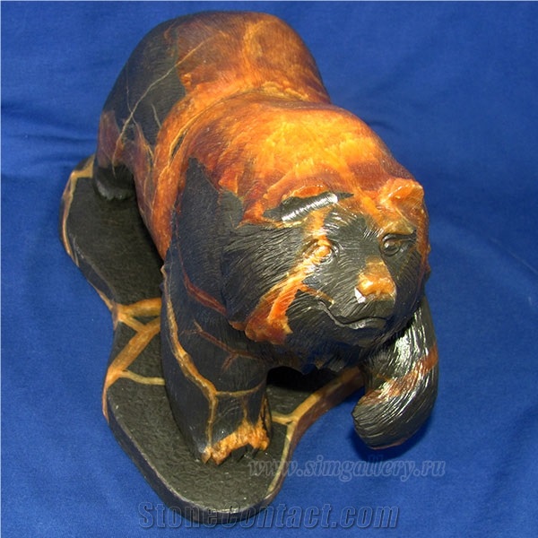 Bear Figurine Made Of Natural Calcite Stone, Handmade