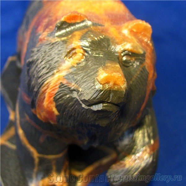 Bear Figurine Made Of Natural Calcite Stone, Handmade