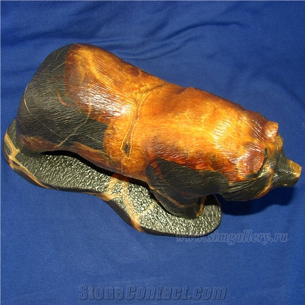 Bear Figurine Made Of Natural Calcite Stone, Handmade
