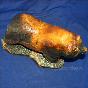 Bear Figurine Made Of Natural Calcite Stone, Handmade