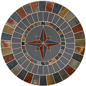72" Multicolor and Grey Slate Compass Rose Medallion