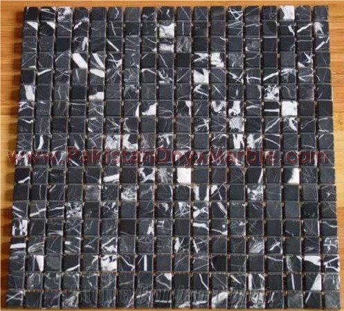 Elegance Black Zebra Marble Mosaic Tiles