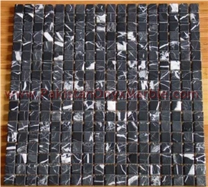 Elegance Black Zebra Marble Mosaic Tiles
