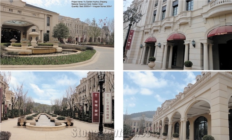 China Beige Marble Building Stones Project Walling Tiles Facades, Granite Garden Ornaments Projects for Cladding