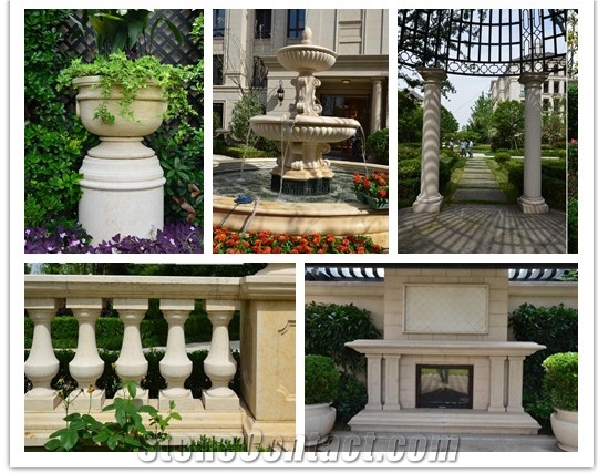 China Beige Marble Building Stones Project Walling Tiles Facades, Granite Garden Ornaments Projects for Cladding