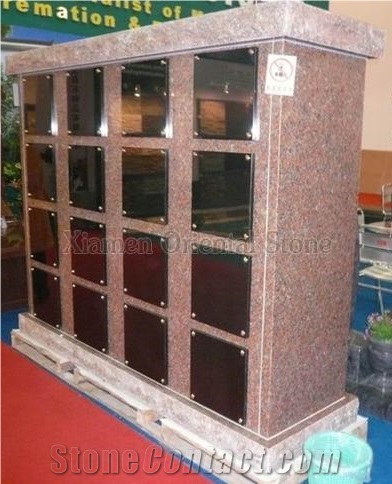 China Red Granite Cremation Columbarium, 16 Niches Cemetery Columbariums Design, Mausoleum Design, Shanxi Black Granite Crypts