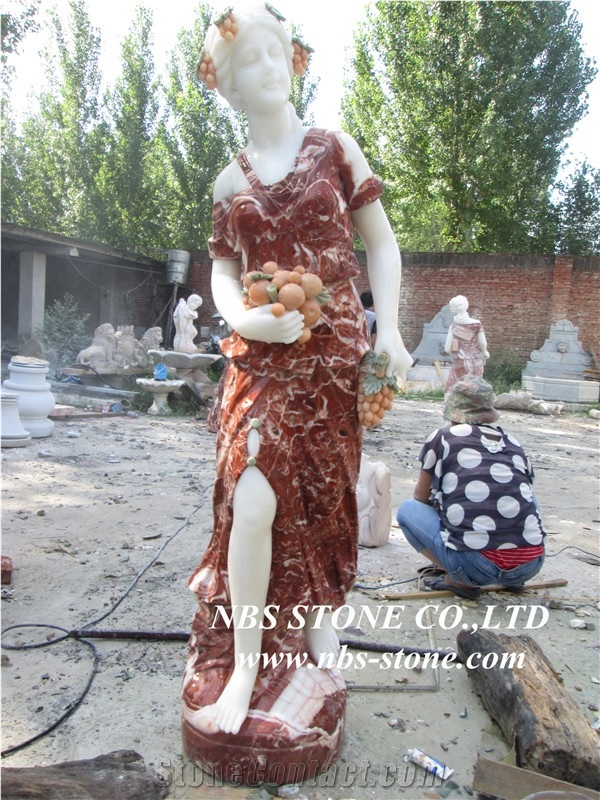 Classic Red Stone Human Sculptures, Red Marble Statues