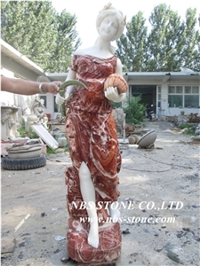Classic Red Stone Human Sculptures, Red Marble Statues