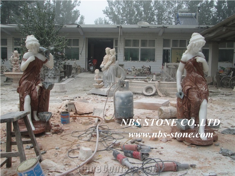 Classic Red Stone Human Sculptures, Red Marble Statues