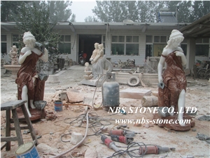 Classic Red Stone Human Sculptures, Red Marble Statues