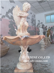 Statued Yellow Marble Water Fountain,Water Features,Garden Fountains