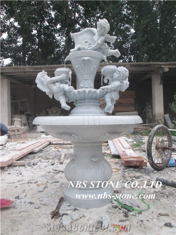 Statued Yellow Marble Water Fountain,Water Features,Garden Fountains