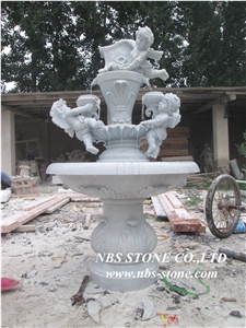 Statued Yellow Marble Water Fountain,Water Features,Garden Fountains
