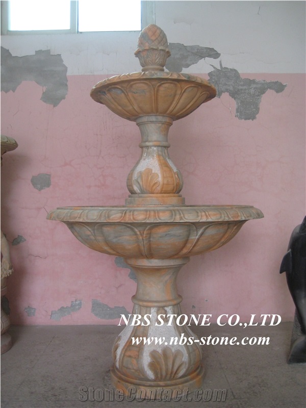 Statued Yellow Marble Water Fountain,Water Features,Garden Fountains