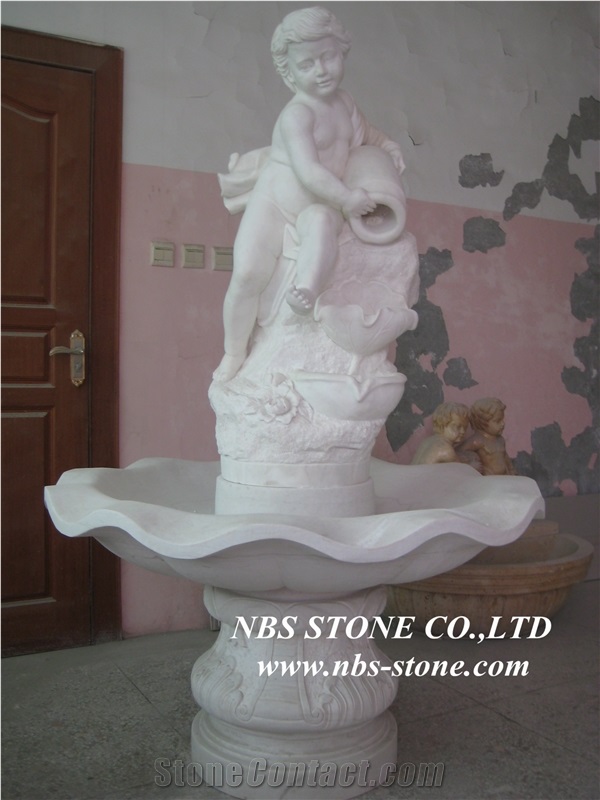 Statued Yellow Marble Water Fountain,Water Features,Garden Fountains