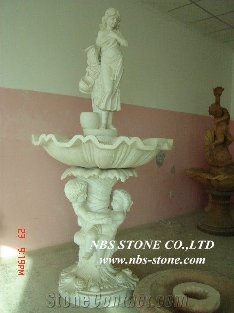 Statued Yellow Marble Water Fountain,Water Features,Garden Fountains