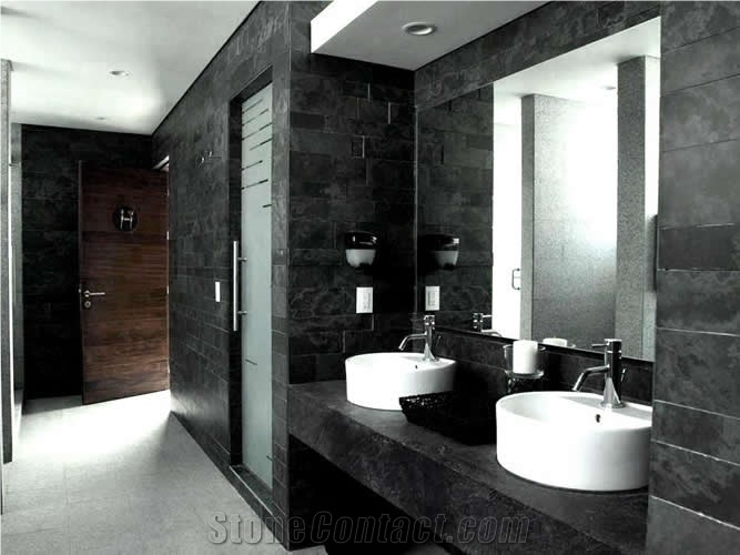 Black Graphite Slate Natural Cleft, Honed Bathroom Design