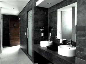 Black Graphite Slate Natural Cleft, Honed Bathroom Design