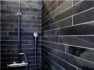 Black Graphite Slate Natural Cleft, Honed Bathroom Design