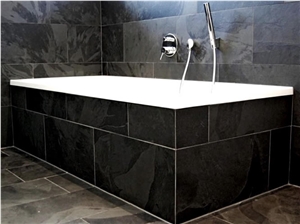Black Graphite Slate Natural Cleft, Honed Bathroom Design