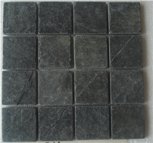 Black Slate Mosaic Tiles, China Cheap Black Slate Mosaic, Brick Mosaics,Split Face Mosaic for Wall, Floor